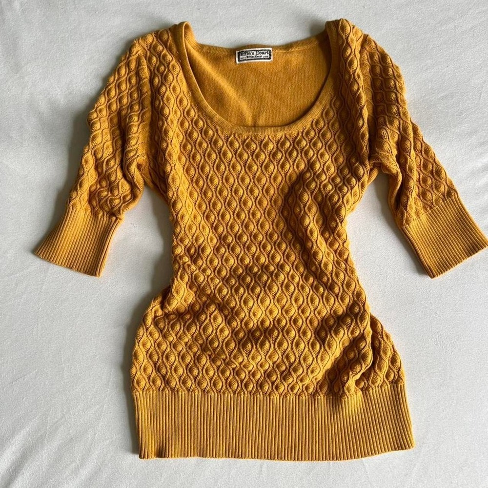 Mustard Yellow Sweater Effie's Heart cottagecore fairy grannycore designer - Picture 2 of 7
